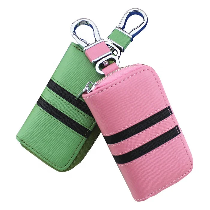 Fashion Real Cowhide Leather Car Key Pouch Unisex Zipper Car Key Bag