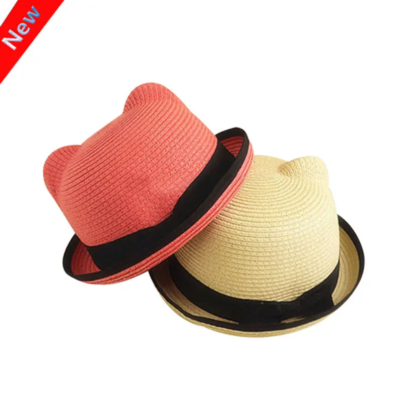 2016 New Kids Straw Hats Fedora Hat Children Beach Sun Baby Ear Vintage Baby Boy And