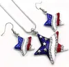 USA American Flag Stars Patriotic 4th of July Independence Day Pendant Necklace & Dangle Earrings Set