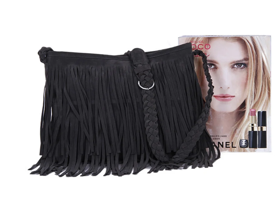 Fashion Women Suede Material Fringe One Shoulder Cross Body Messenger Bag