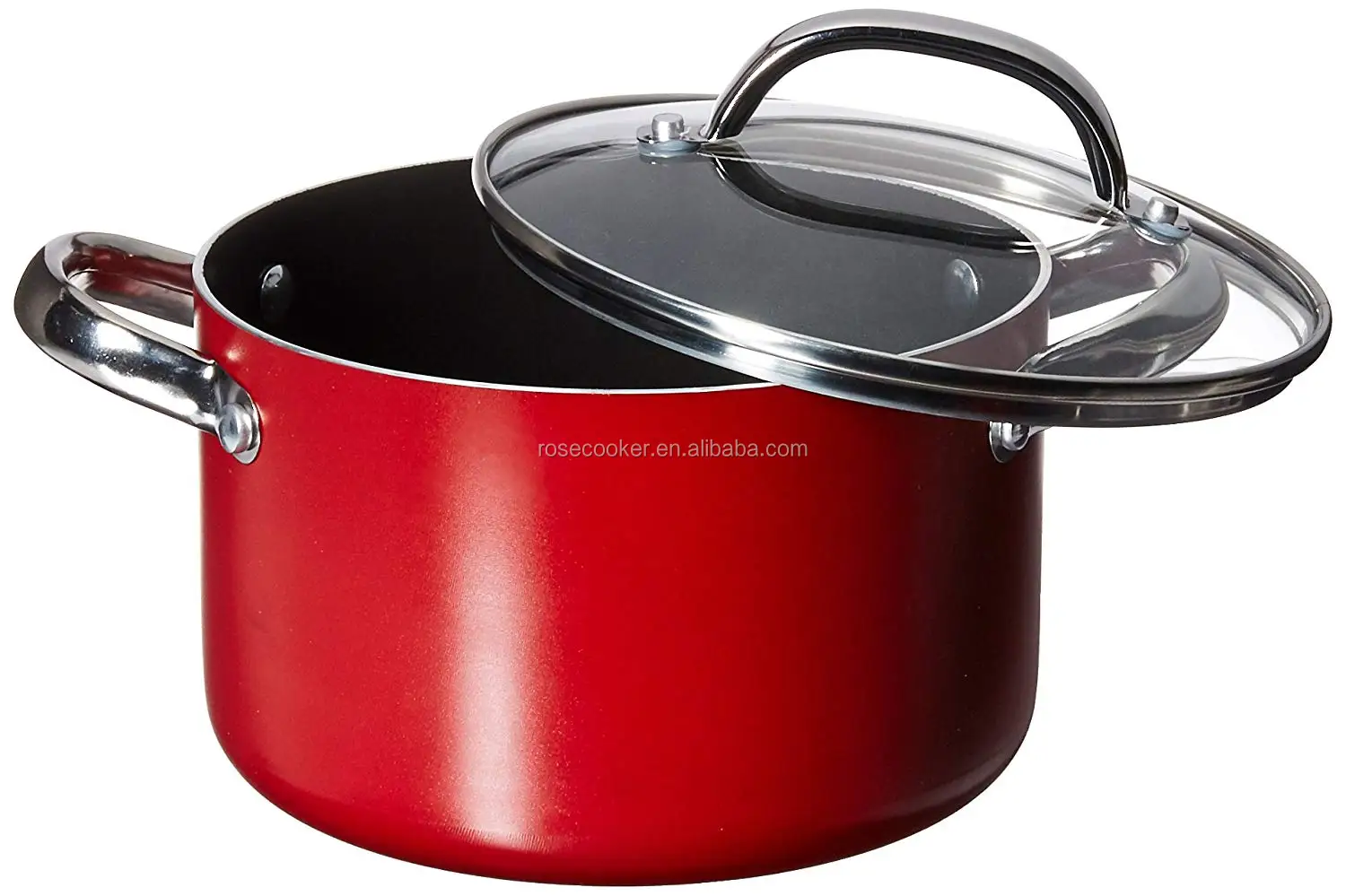 4-quart aluminum nonstick saucepot with glass lid cover red