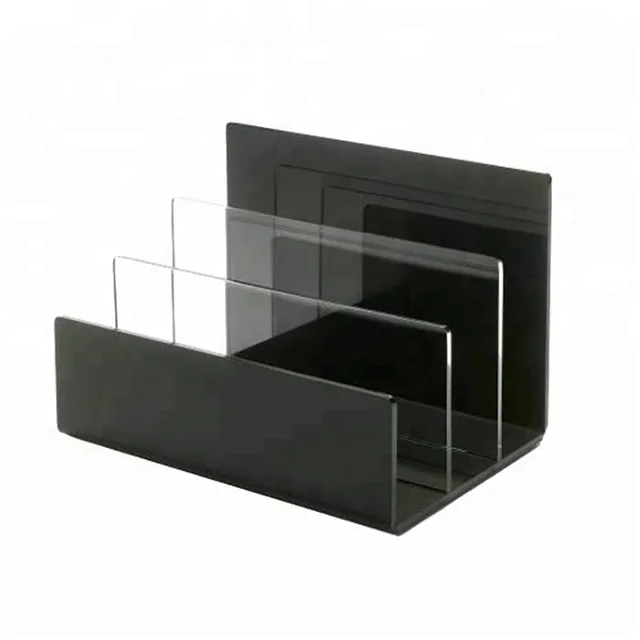 Customized Desk Black Acrylic File Folder Rack Sorter Case 3 Slots Desk Black Acrylic File Folder Rack