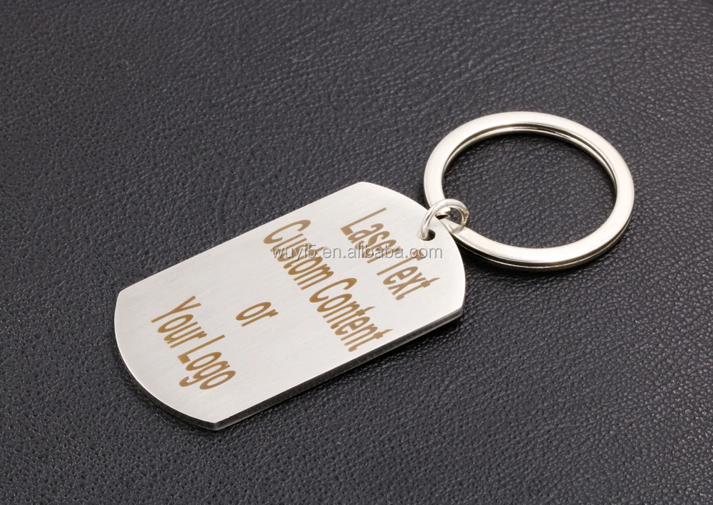 Custom Laser Content Stainless Steel Keychain Blank Square Tag For ...