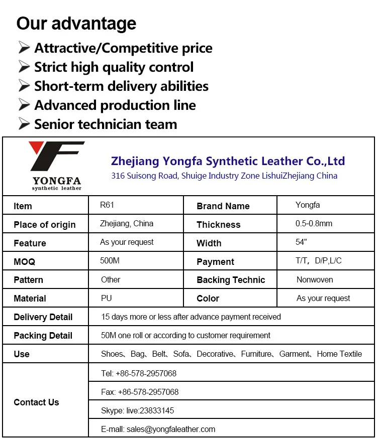 R61 Pu Lining For Shoes Nonwoven Fabric Synthetic Lining Material For