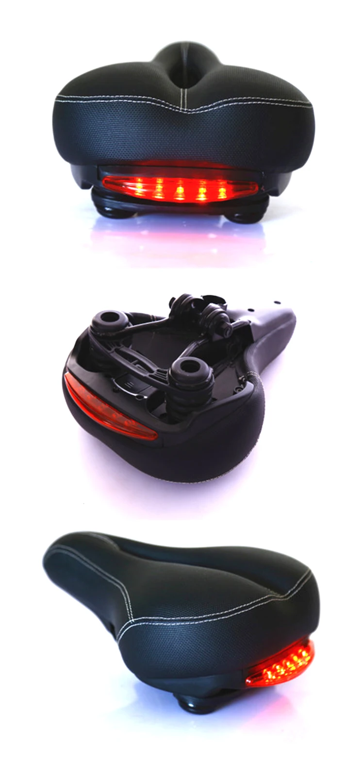 Bike Saddle With Tail Lights Thicken Widen Saddles Soft Comfortable