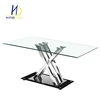 Factory wholesale price glass table and pu chair modern dining set