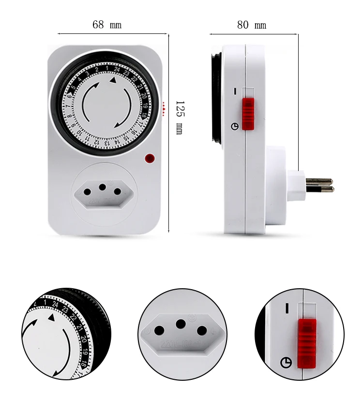 24 Hour Small Mechanical Automatic Timer Switch 220v Mini 30 Minute