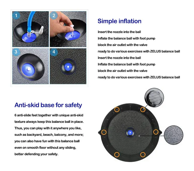 Custom Printed Premium Quality balance board ball with Base and resistance band