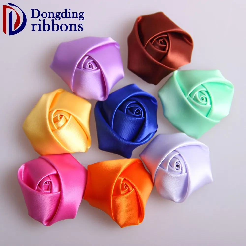 Wholesale Custom Various Color Rose Trim Handmade Satin Ribbon Flower For Wedding Garment