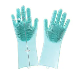 New Magic Silicone Dish Washing Gloves With Scrubber Heat Resistant Brush Scrubbing Glove Kitchen Hand Glove