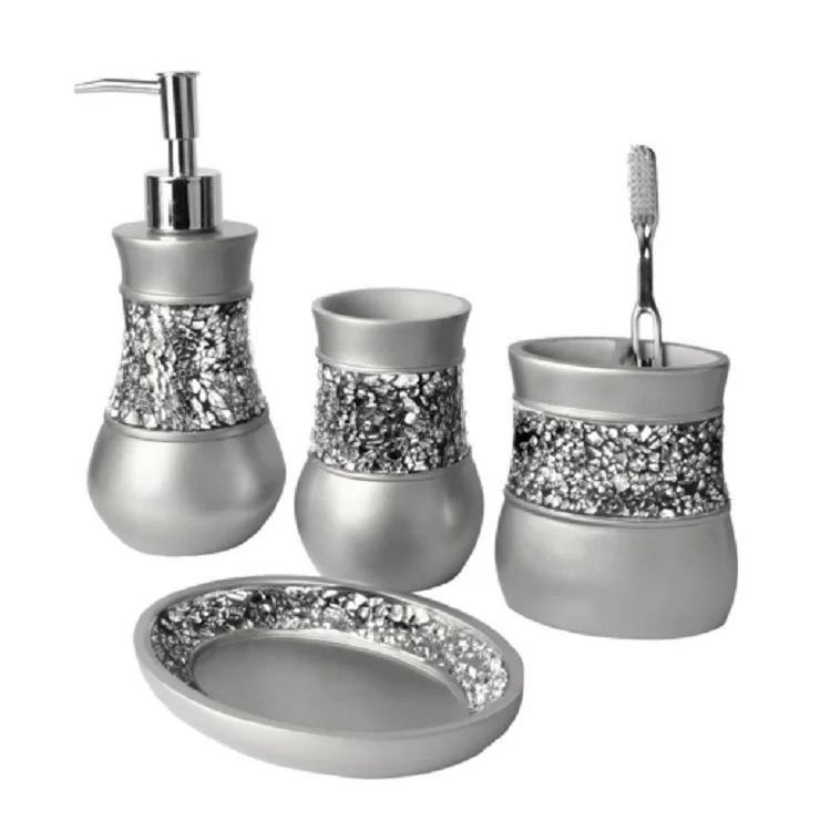 Silver Color With Mosaic Resin Bathroom Set of Tooth brush holder