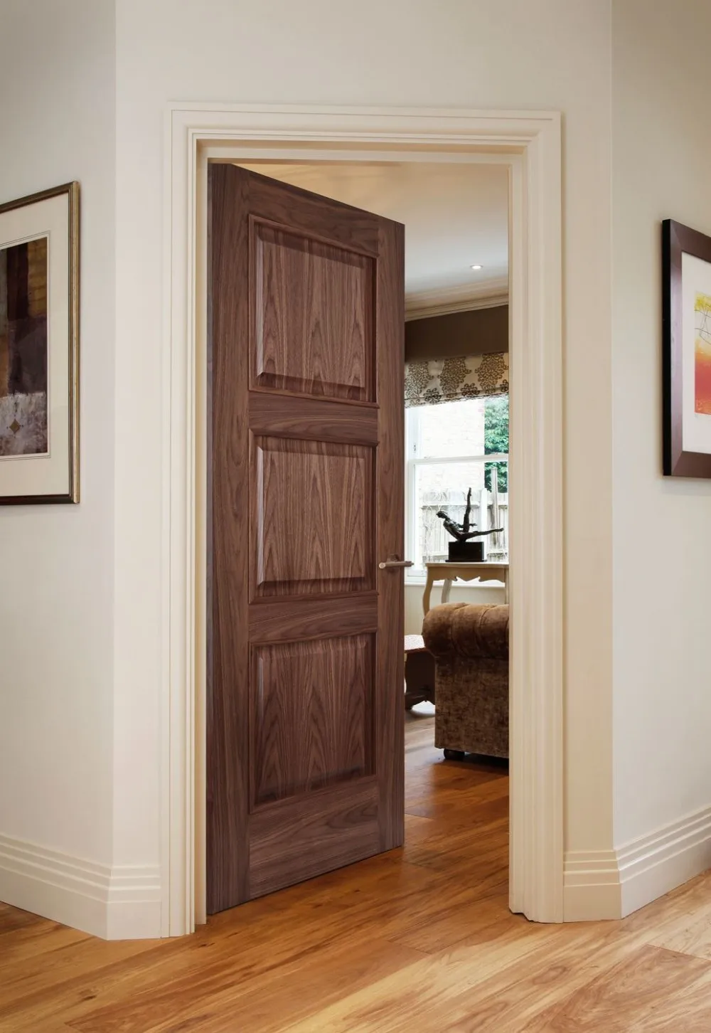 Solid Core Natural Walnut Veneer MDF 3 Panel Interior Doors Wooden ...