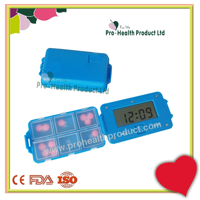 Medication 6 Compartments Digital Alarm Reminder Pill Box Timer Lock