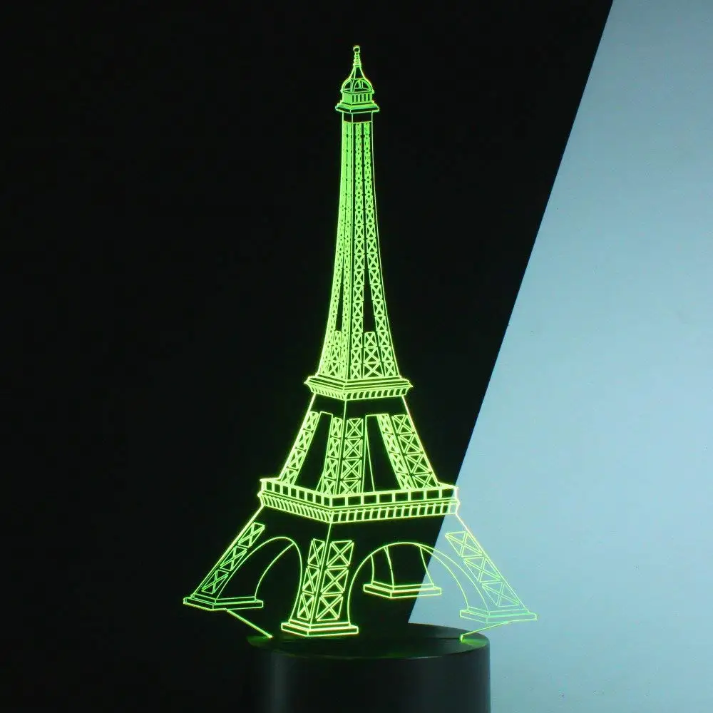 Romantic Eiffel Tower in Paris France 3D Optical Illusion Night Light, 7 Colors Changing, Smart Touch Button USB Powered(Contains the power adapter),Amazing Creative Art Design for Home Decor. P2821