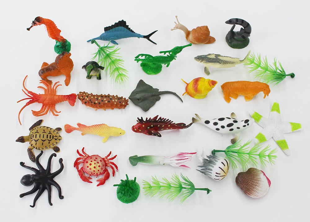 24 Kinds Mixed Plastic Toy Marine Animal Figurines For Kids Collection