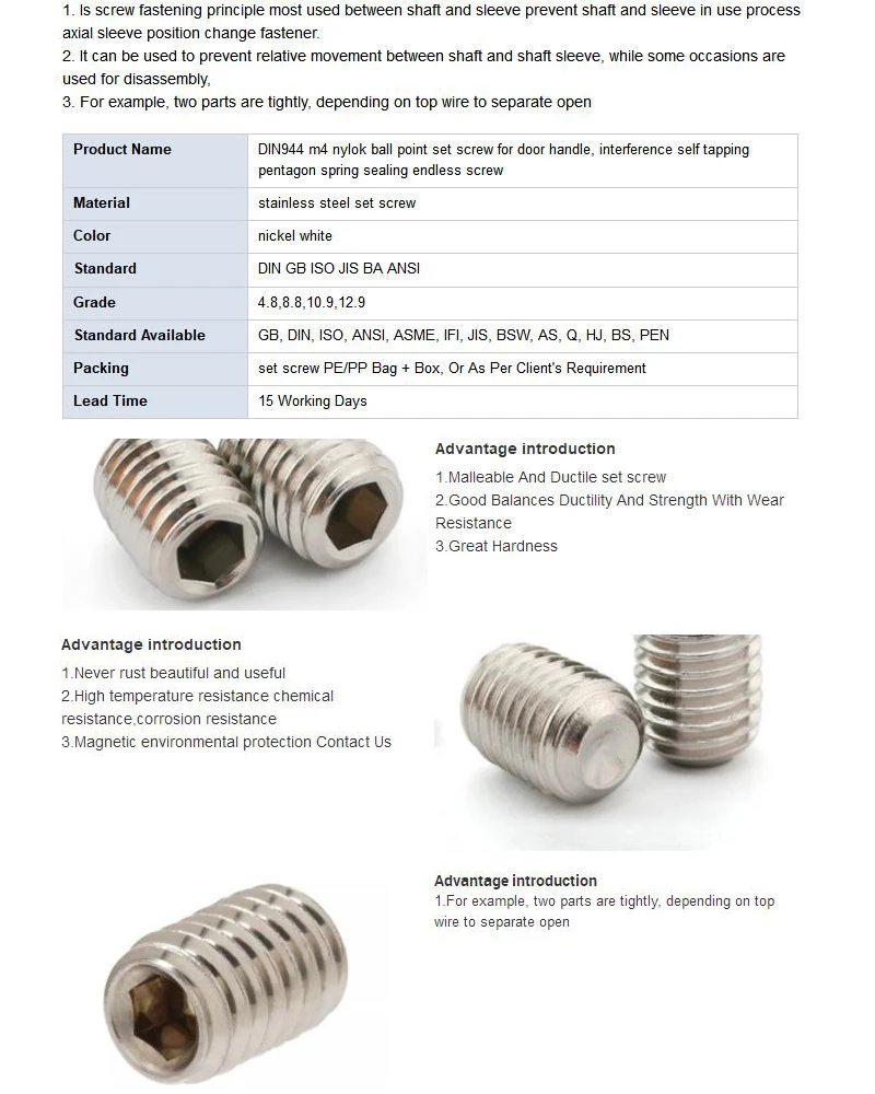 Din 944 Dog Point Socket Brass Tox Nylon Tip Endless/ No Head/hollow