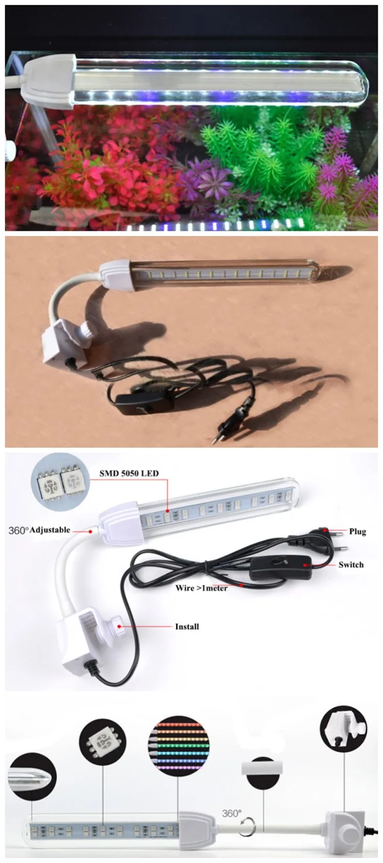 Hot Sale Crystal 4w / 6w Power Saving Fish Tank Clip Aquarium Led Lamp