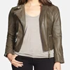 Fashion Women Zipper Long Sleeve Short Sheep Skin Leather Jacket