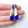Natural Gemstone Carved Labradorite Lapis Lazuli Intarsia Gemstone Beads for Earrings Making 40x9x4mm 13.6g