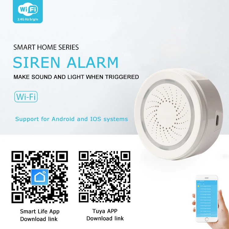 Smart Life APP Wifi Controlled 100dB Siren Alarm Sensor System Supports Echo Show and Google Home