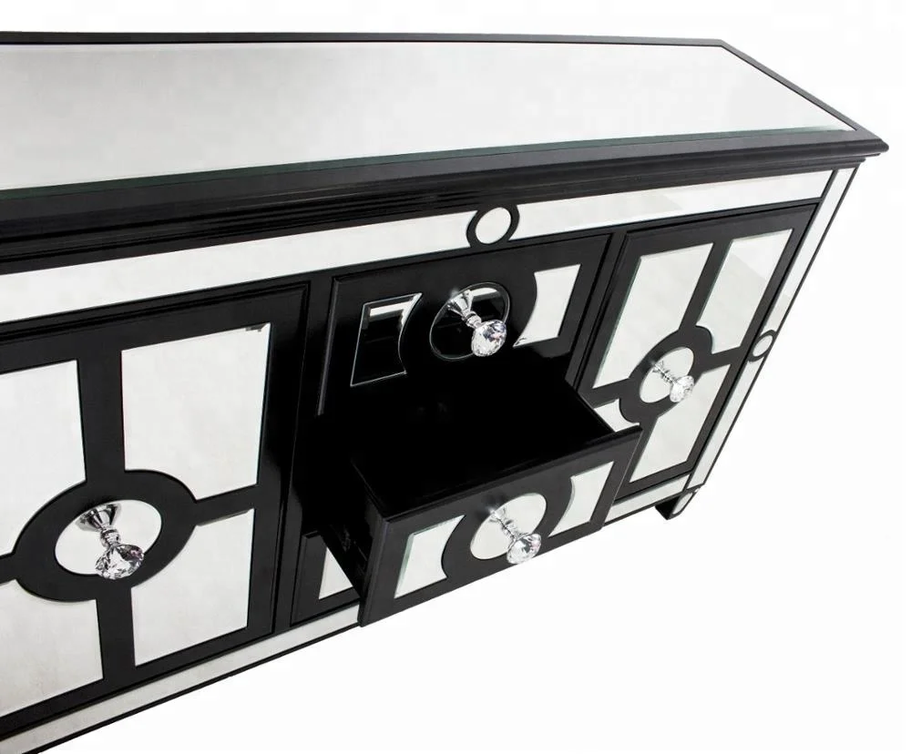 Living Room Black Mirrored Furniture Chest Tv Cabinet With Drawers