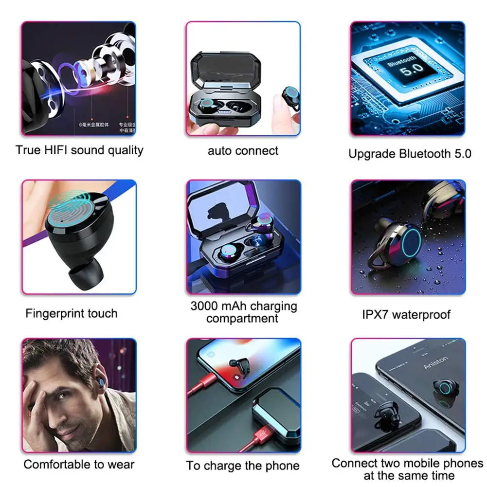 Good price x6 waterproof HD sound bass TWS 5.0 wireless sport headphone earphone with microphone