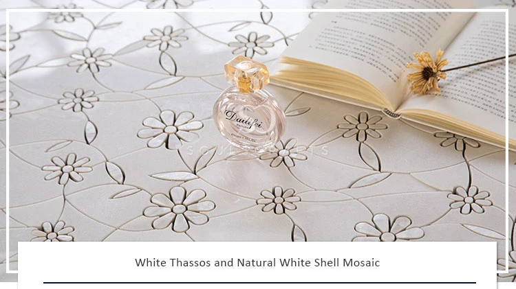 Marble Mixed Shell Waterjet Mosaic Tile Thassos White With Mother of Pearl Mosaic