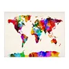 Watercolor Painting Canvas Art Abstract Rainbow World Map Wall Art For Study