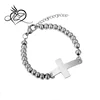 Womens Stainless Steel 6mm Bead Ball Chain Bracelet Cross Charm