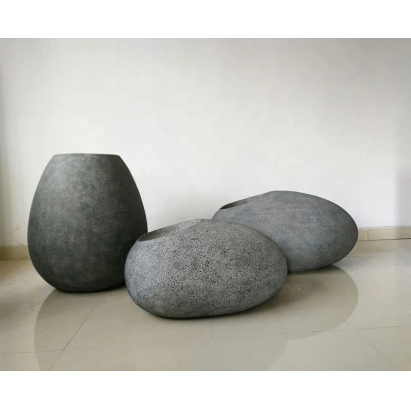 High quality fiberglass flower planter pot mold, decorative large dark grey color stone flower vase
