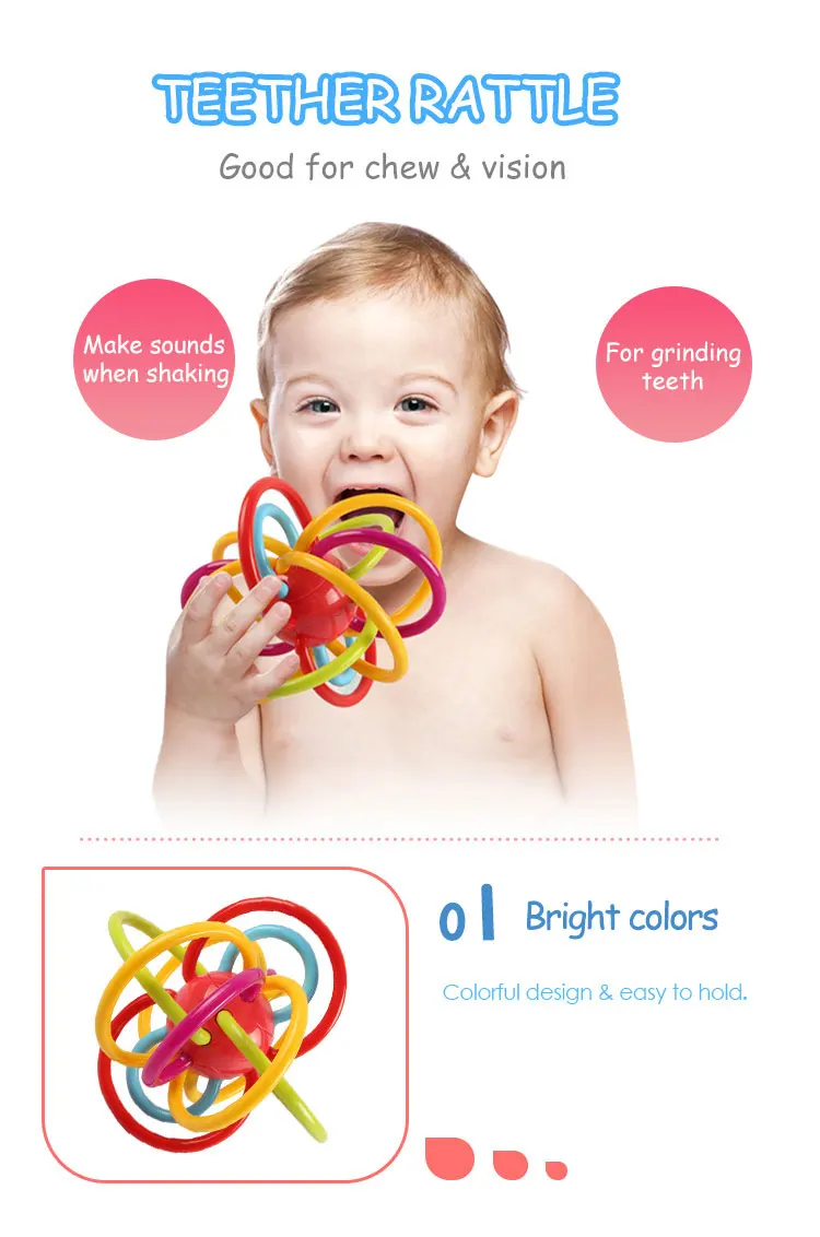 Non-toxic silicone rattle and Sensory teether Ball baby activity teething toy