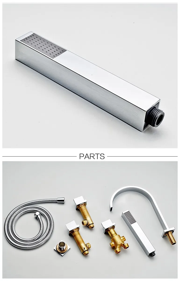 Goose Neck 5 Parts Luxury Deck Mounted Triple Handle Bathtub Plumbing