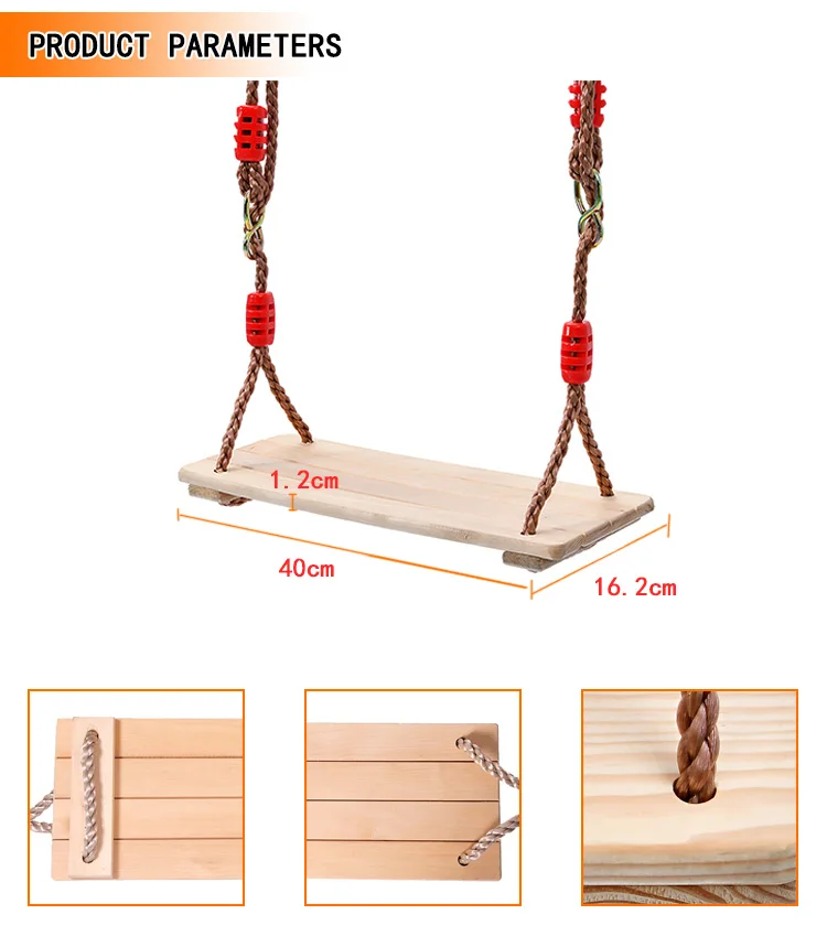 Brand Kids playing wooden baby swing seat outdoor wooden childs swing