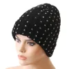 In stock Fashion High quality plain color bright drill winter warm knitted beanie hats