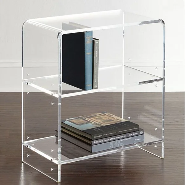 Two Shelf Waterfall Curved Clear Acrylic Bookcase Lucite Beside