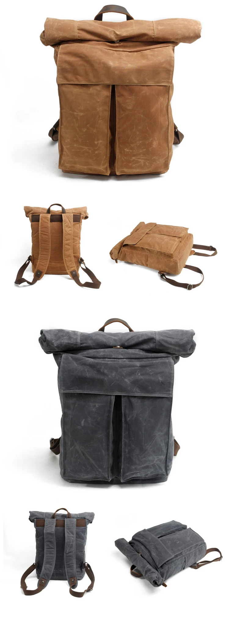 2018 Large capacity vintage outdoor water proof waxed canvas travelling hiking backpack bag for men