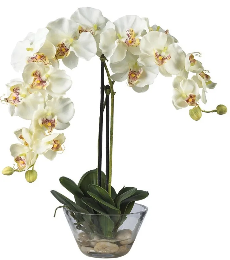 Decorative Natural Looking Artificial Beauty Phalaenopsis Silk Floral Plant/Vase 