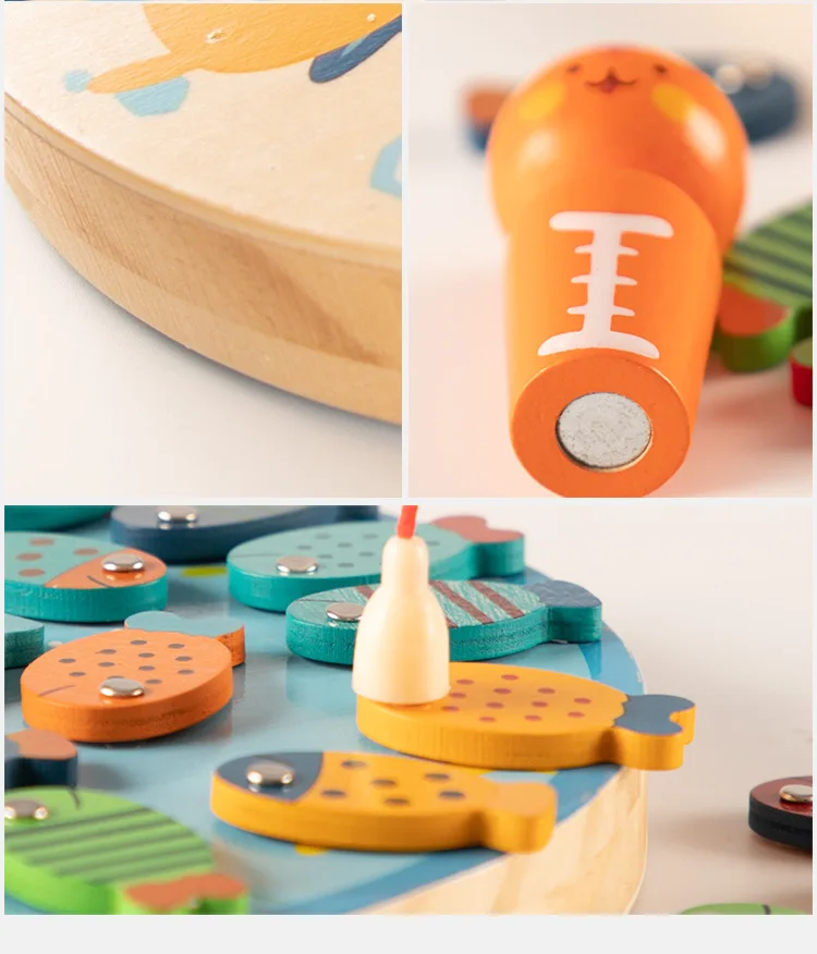 Ocean Animal Intellectual Development Baby Magnetic Fish Pond Set Wooden Fishing Toy