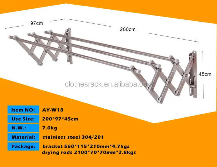 Stainless Steel Push Pull Clothes Drying Rack Wall Mounted Folding Stainless Steel Push Pull Clothes Drying Rack Wall Mounted Folding Strength Laundry
