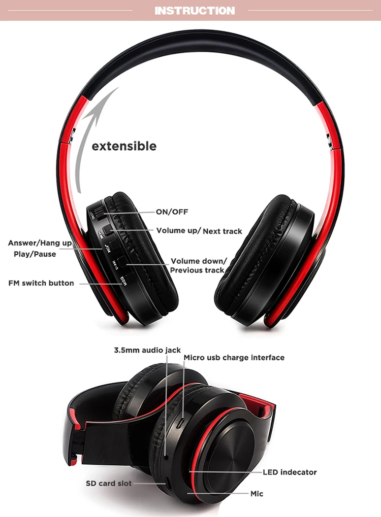 Fashionable Foldable Headphones Bluetooth Headphone Without Wire Support Fm Radio And Mp3 Player