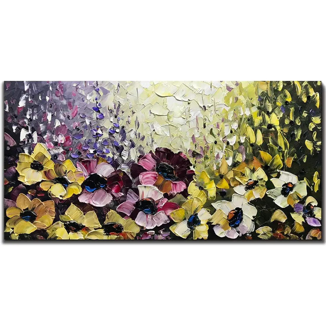 Yotree Paintings 24x48 Inch Paintings Golden Flower Leaf Pulsation Oil Hand Painting 3D Hand-Painted On Canvas Abstract Artwork Art Wood Inside Framed Hanging Wall Decoration Abstract Painting