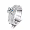 14K White Gold Plated Prong Setting Round Diamond Solitaire Bridal Ring Set