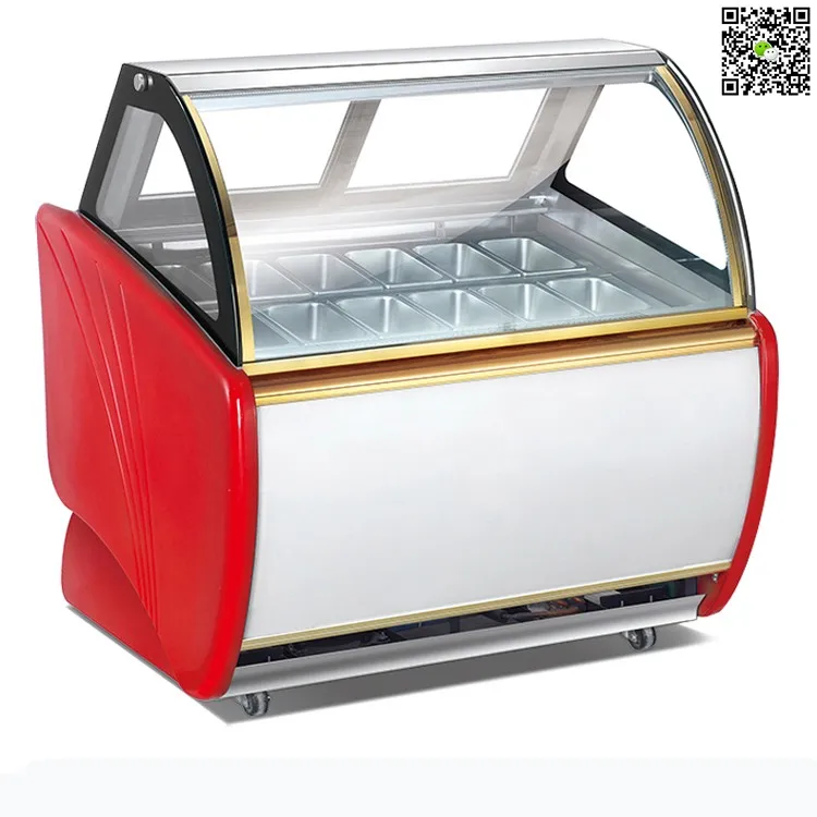 Curved glass ice cream gelator display freezer refrigerators