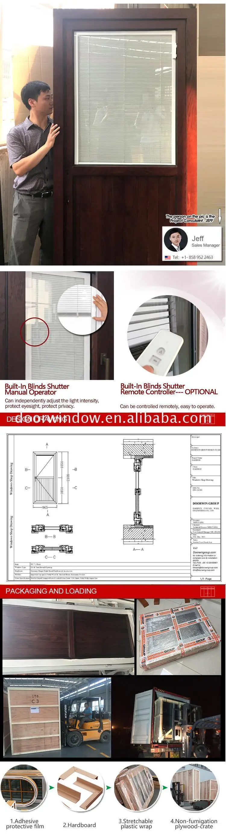 Hot new products wood aluminum composite frame front entrance security door