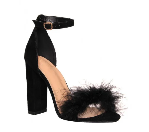 block heel shoes with fur