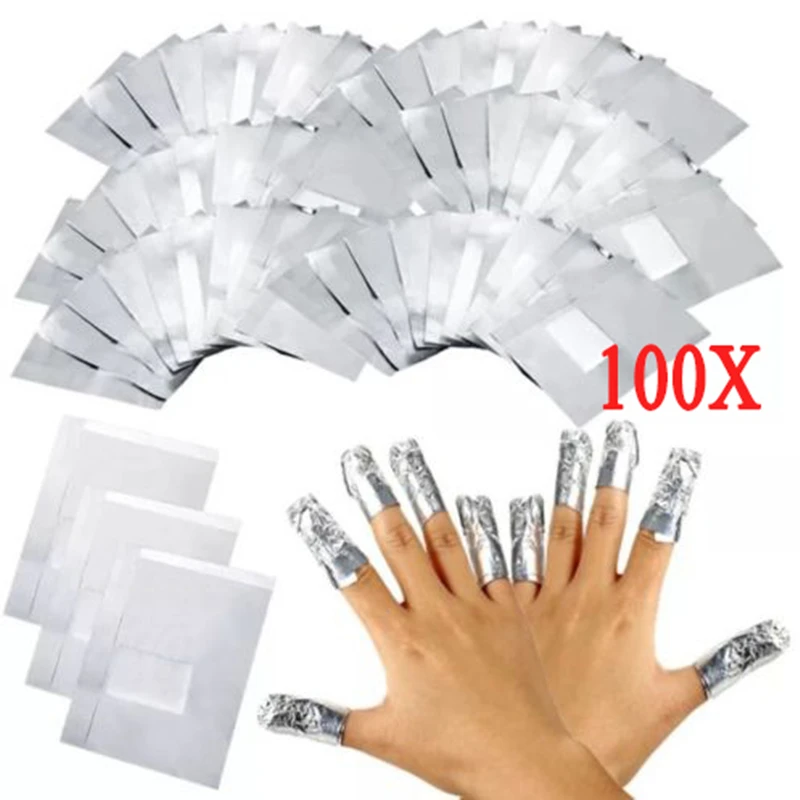 100PCS Aluminium Foil Nail Wraps For Nail Art Soak Off Acrylic UV Gel Remover NA1021