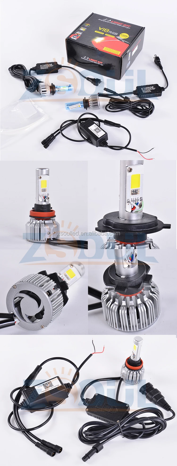 H1 H7 H11 2 In1 Globe Rgb Led Headlight Bulbs Single Beam Changing