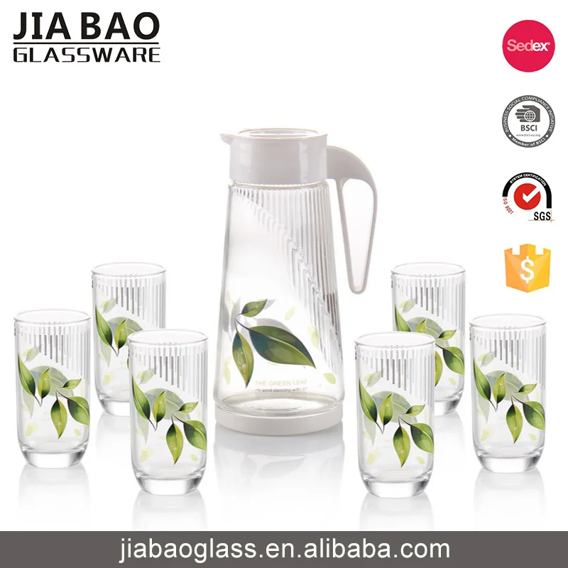 New Design 7pcs Decal Printed Glass Drinking Jug Set With 1 Jug & 6