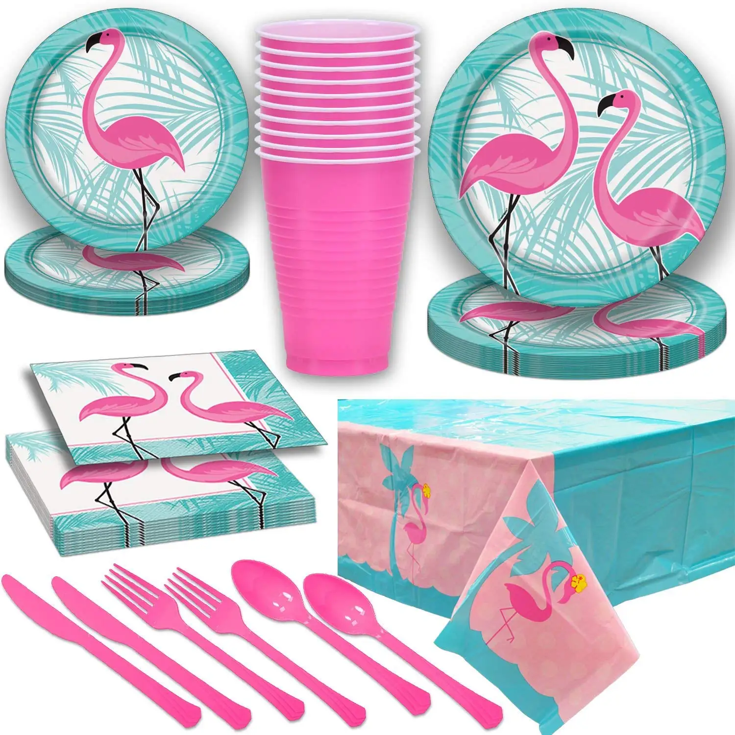 Buy Flamingo Theme Party Supplies for 16. Dinner Plates, Dessert Plates, Napkins, Large Cups