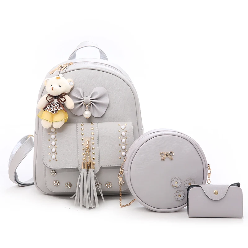 Wholesale Luxury Lady Bag 3 Pieces Set Tassel Pu Leather Backpack ...